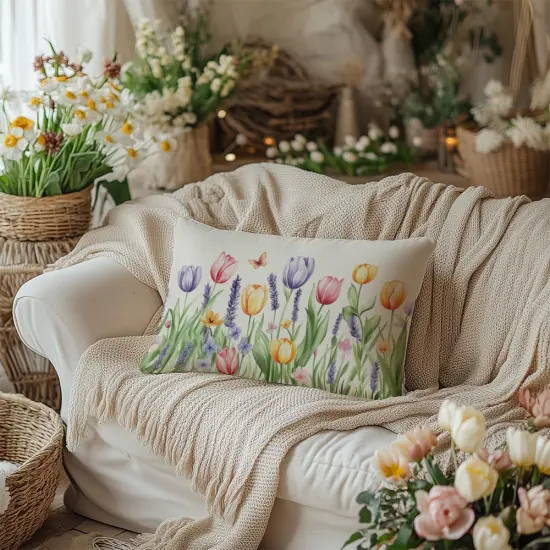 Spring Pillow Cover 12x20 Inch Tulip Butterfly Decoration Pillow Case Seasonal Decor for Home Sofa Couch AA700-12 {2}