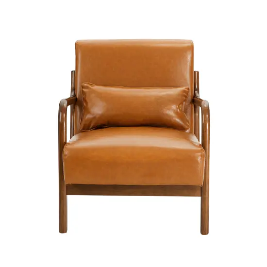 Set of 2 30.75"H Mid-Century Modern PU Leather Armchair Accent Chairs with Pillow Blue {12}