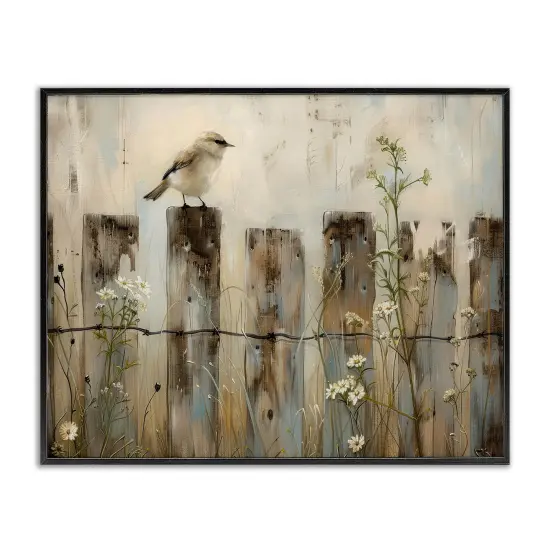 Stupell Industries Fence Perched Country Bird Framed Giclee Design By Arlington Prints {1}