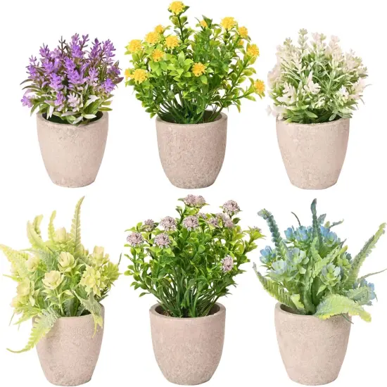 Set of 6 Potted Artificial Flower Arrangements &ndash; Spring Decor {1}