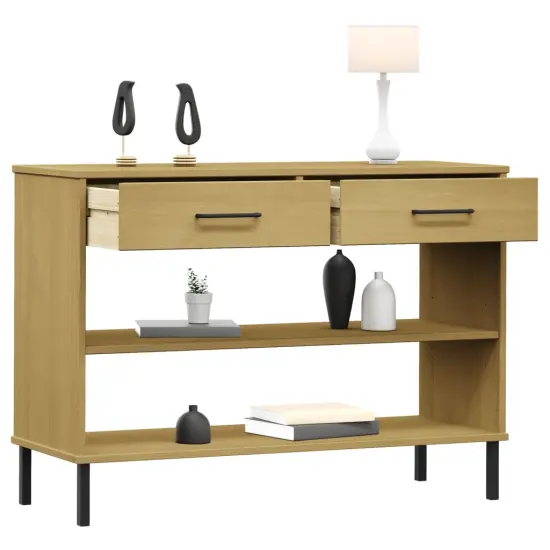 vidaXL Console Cabinet with Metal Legs Brown Solid Wood Pine OSLO {3}