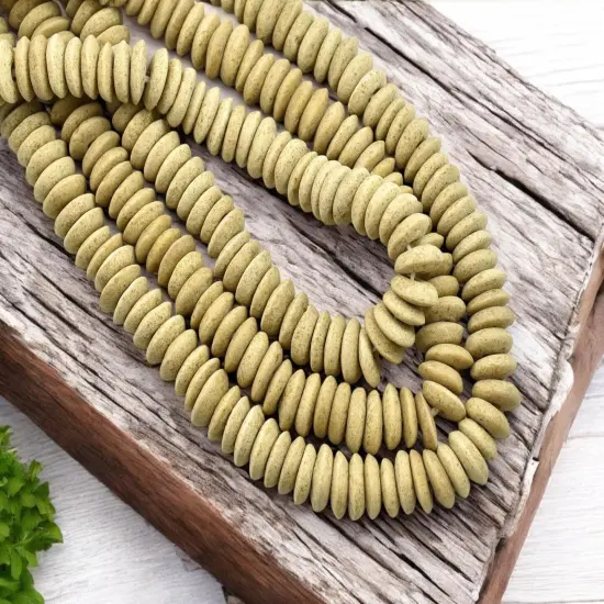 13~15mm Ecru Beige Recycled African Glass Heishi Beads {3}