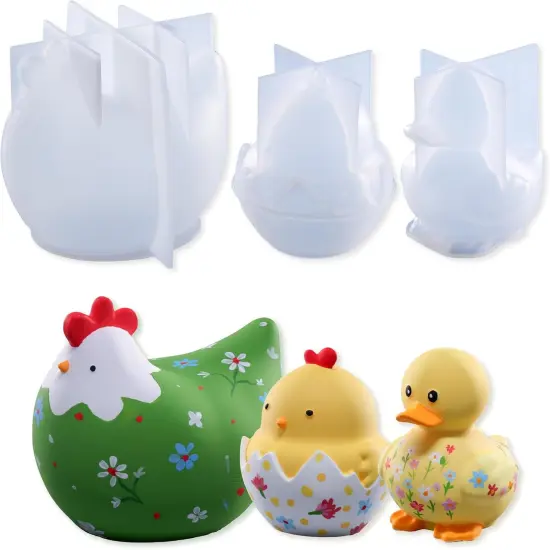 LET&rsquo;S Resin 3pcs Animal Resin Molds, Large 3D Chick & Duck Resin Molds Silicone, Flexible Effortless Demoldable Epoxy Molds for Resin Casting, Soap, Candle, Flowers Preservation {1}