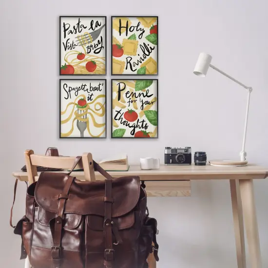 Stupell Industries Funny Pasta Puns 4pc Framed Giclee Wall Art Set Design by Farida Zaman {2}