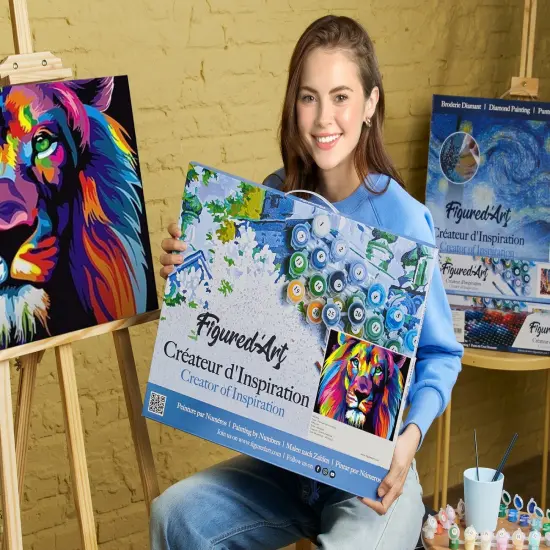 Figured'Art Paint by Numbers Kit for Adults with Frame Lion Pop Art 16"x20" - Craft Art Painting DIY Kit Canvas Already Stretched on a Wooden Frame {2}