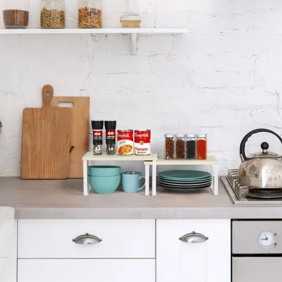 Cabinet Shelf Organizers, Kitchen Counter Shelf Set of 2,Bamboo Kitchen Pantry Organizer Storage Shelves {3}