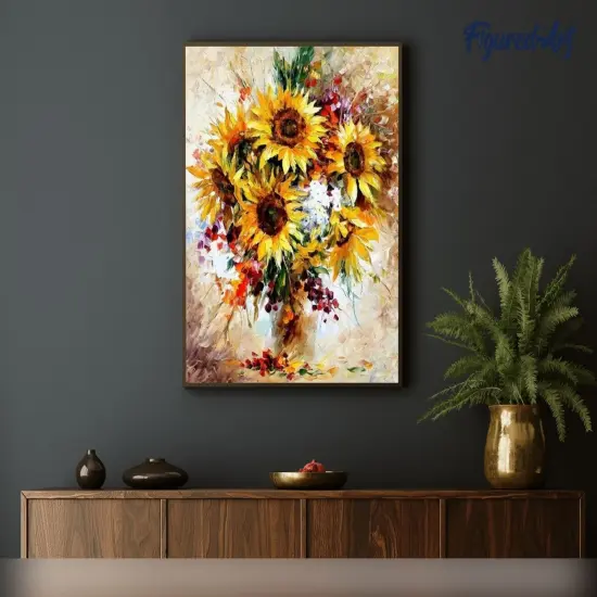 Figured'Art Paint by Numbers Kit for Adults with Frame Pretty Sunflowers 16"x20" - Craft Art Painting DIY Kit Canvas Already Stretched on a Wooden Frame {4}