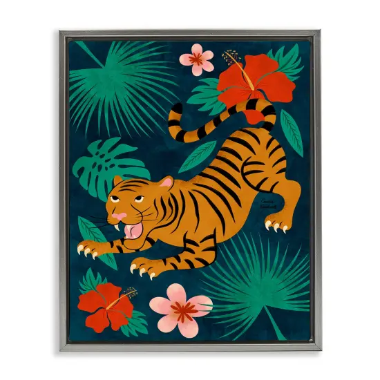 Stupell Industries Crouching Tiger Tropics Floater Framed Canvas Wall Art Design by Carrie Cantwell {1}