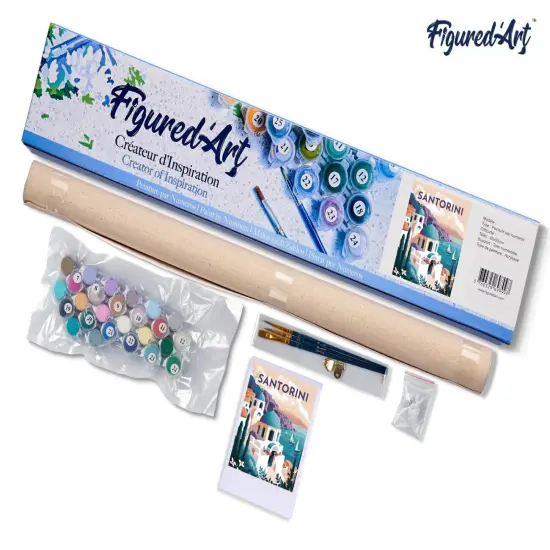 Figured'Art Paint by Numbers for Adults Travel Poster Santorini 16"x20" - Craft Art Painting DIY Kit Rolled Canvas without frame {5}