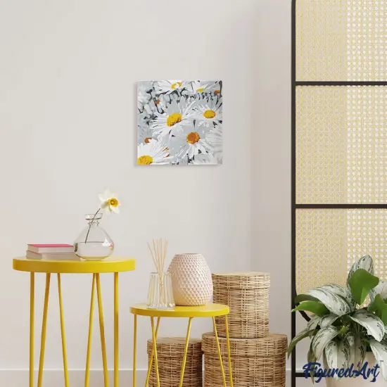 Figured'Art Mini Paint by Numbers Kit for Adults with Frame Daisies Field Small format 8"x8" - Craft Art Painting DIY Canvas Already Stretched on a Wooden Frame {2}