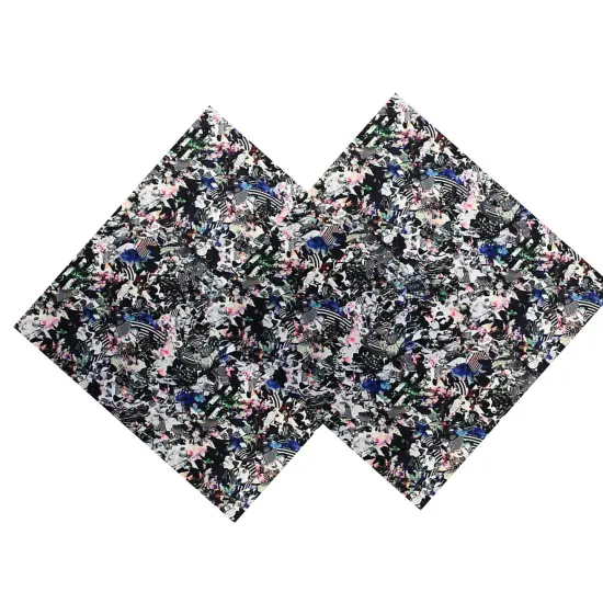 1 Yard Black and White Collage Printed Spandex Fabric {5}