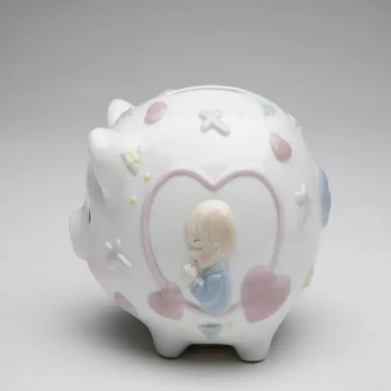 Ceramic Praying Boy Piggy Bank, Home D&eacute;cor, Religious D&eacute;cor, Religious Gift, Church D&eacute;cor, Baptism Gift, Nursery Room Decor {3}