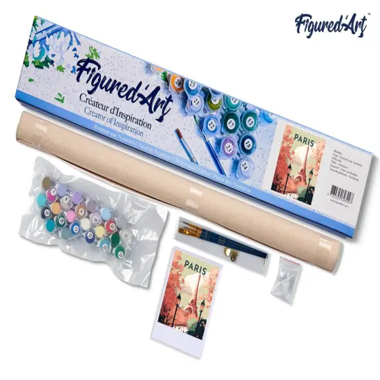 Figured'Art Paint by Numbers for Adults Travel Poster Paris 2 16"x20" - Craft Art Painting DIY Kit Rolled Canvas Without Frame {5}