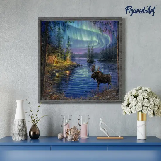 Figured'Art Paint by Numbers for Adults Moose and aurora borealis 16"x20" - Craft Art Painting Rolled Canvas with DIY wooden frame {4}