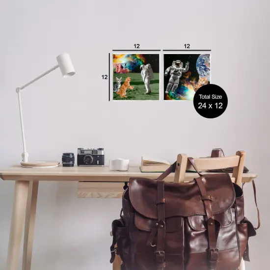 Stupell Industries Cats & Astronauts in Space 2pc Wall Plaque Art Set Design by June Erica Vess  {3}