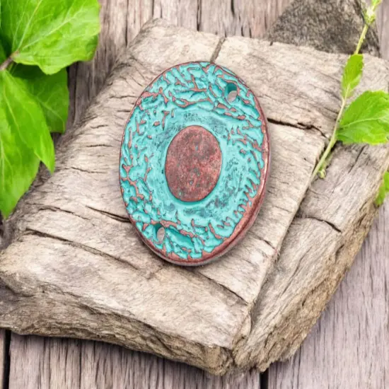 *10* 22mm Copper Patina Hammered 2 Hole Connectors {3}