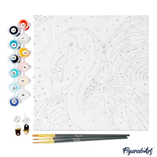 Figured'Art Mini Paint by Numbers Kit for Adults with Frame Flamingo Abstract Pop Art Small format 8"x8" - Craft Art Painting DIY Canvas Already Stretched on a Wooden Frame {4}