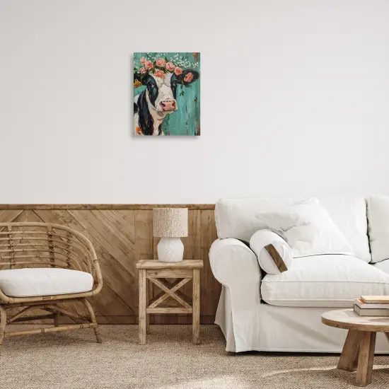 Stupell Industries Floral Cow on teal Canvas Wall Art Design by LSR Design Studio {2}