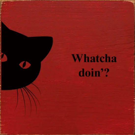 Whatcha Doin'? Unique Cat Art Piece in Solid Knotty Pine White-Black {2}
