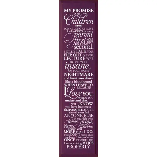 Solid Knotty Pine Wall Decor - 'My Promise to My Children' Inspirational Sign Purple-White {1}