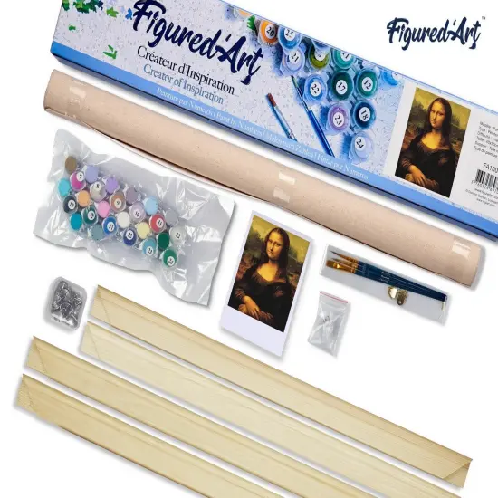 Figured'Art Paint by Numbers Kit for Adults Da Vinci Mona Lisa La Joconde 16"x20" - Craft Art Painting Rolled Canvas with DIY wooden frame {5}