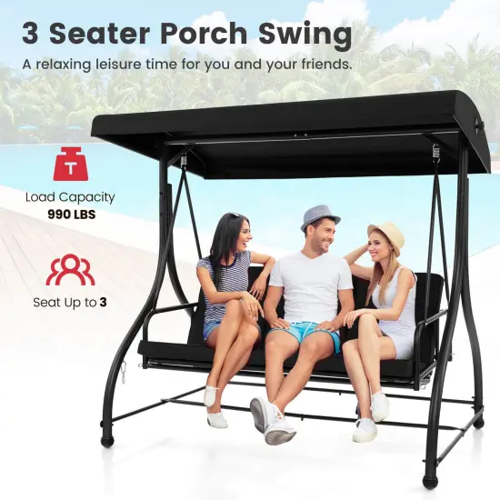 Costway 3-Seat Outdoor Converting Patio Swing Glider Adjustable Canopy Porch Swing Coffee/Black/Wine {5}