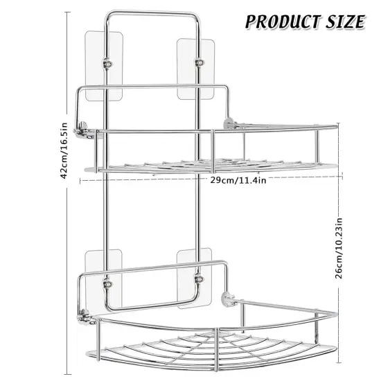 Bathroom Corner Two-Level Wall-Mounted Storage Shelf, Stainless Steel Without Drilling {2}