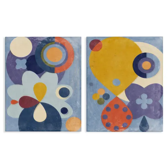 Stupell Industries Retro Shapes on Blue 2pc Canvas Wall Art Set Design by Victoria Barnes  {1}