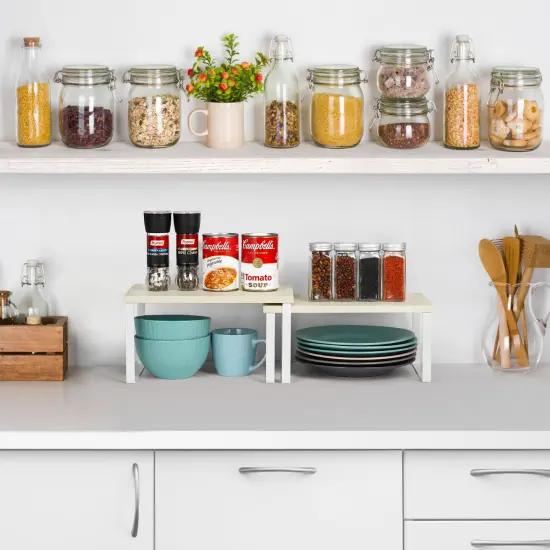 Cabinet Shelf Organizers, Kitchen Counter Shelf Set of 2,Bamboo Kitchen Pantry Organizer Storage Shelves {5}