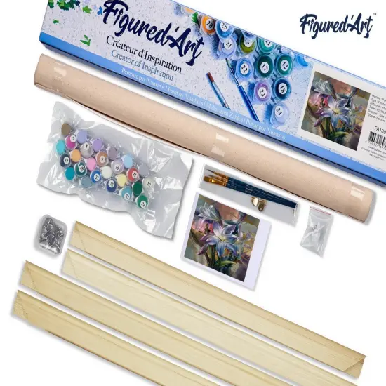 Figured'Art Paint by Numbers Kit for Adults Colourful Lilies 16"x20" - Craft Art Painting Rolled Canvas with DIY wooden frame {5}