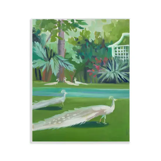 Stupell Industries White Peacocks Scene Wall Plaque Art Design by Jenny Westenhofer {1}