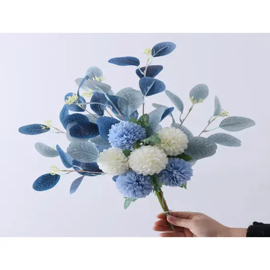 Artificial Chrysanthemum Bouquet for Decoration Blue and White Flowers or Vase Silk Flowers for Home Bathroom Decor {4}