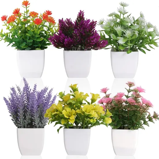 6pcs Artificial Pot Flowers Small Fake Plants with Pot Mini Potted Plants for House Office Tabletop Decoration {1}