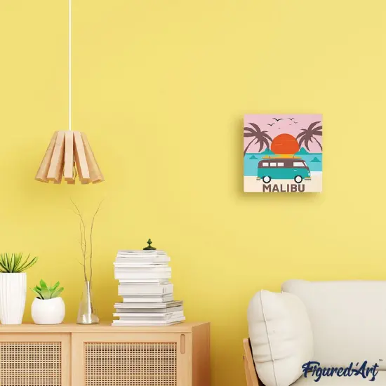 Figured'Art Mini Paint by Numbers Kit for Adults with Frame Malibu Sunset Small format 8"x8" - Craft Art Painting DIY Canvas Already Stretched on a Wooden Frame {2}