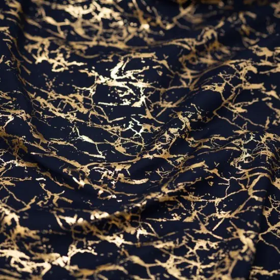 1 Yard Cracked Foil Printed Fabric 36" x 58/60" Length by Width Navy/Gold {1}