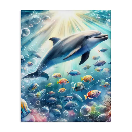 Stupell Industries Dolphin Among Sea Life Canvas Wall Art Design by LSR Design Studio {1}