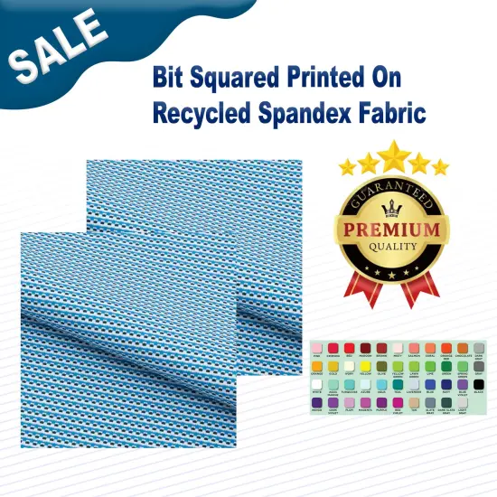1 Yard Bit Squared Printed On Recycled Spandex Fabric Blue/White {2}