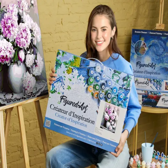 Figured'Art Paint by Numbers for Adults with Frame Vase of Peonies 16"x20" - Craft Art Painting DIY Kit Canvas Already Stretched on a Wooden Frame {2}