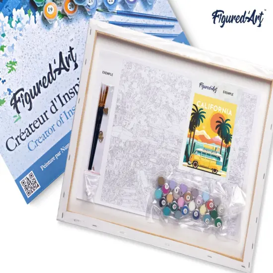 Figured'Art Paint by Numbers for Adults with Frame Travel Poster California 16"x20" - Craft Art Painting DIY Kit Canvas Already Stretched on a Wooden Frame {5}