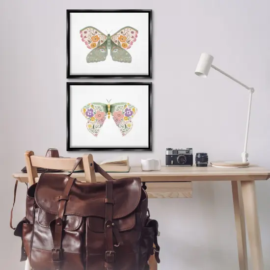 Stupell Industries Folk Florals Butterflies 2pc Floater Framed Canvas Wall Art Set Design by Kim Allen {2}