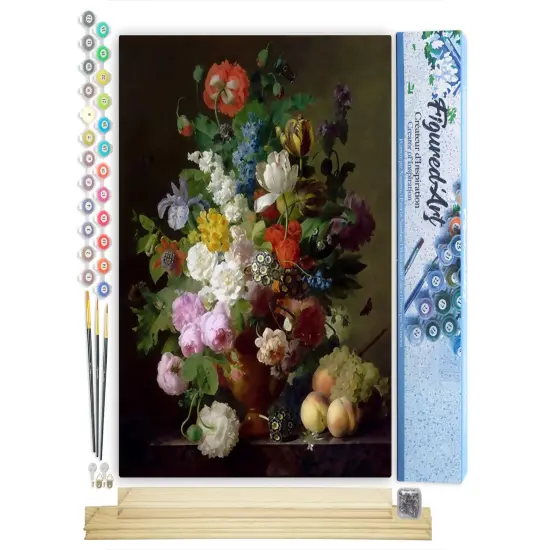 Figured'Art Paint by Numbers Kit for Adults Jan Frans van Dael - Vase of Flowers 16"x20" - Craft Art Painting Rolled Canvas with DIY wooden frame {1}