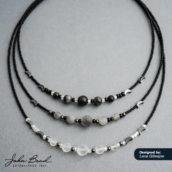 John Bead 10mm Solar System Universe Galaxy 7" Bead Strand Moon {3}