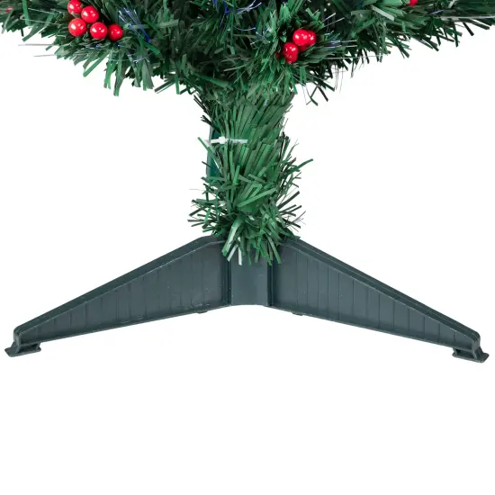 Northlight Pre-Lit Color Changing Fiber Optic Christmas Tree with Berries - 3' - Multi-color Lights Green {7}