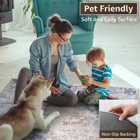 Sorbus 8x10 Area Rug, Machine Washable, Non-Slip, Vintage Rug With Rubber Backing {6}