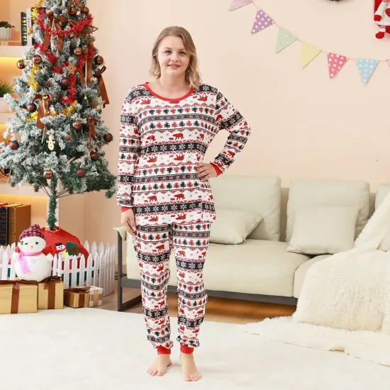 Christmas Pajamas Sets Plaid Splicing Printed Outfits {6}