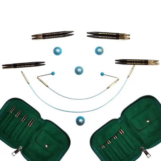 My Two Ladies | Blue Silk | Hat Set | 3" Ebony Interchangeable Knitting Needles | 4 Sizes | w/custom case {2}