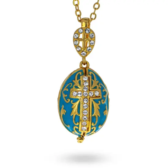Turquoise Brass 50 Crystals Triptych Icons Royal Egg Pendant Necklace {3}