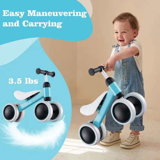 4 Wheels No-Pedal Baby Balance Bike Perfect for Indoor and Outdoor Use Blue {5}