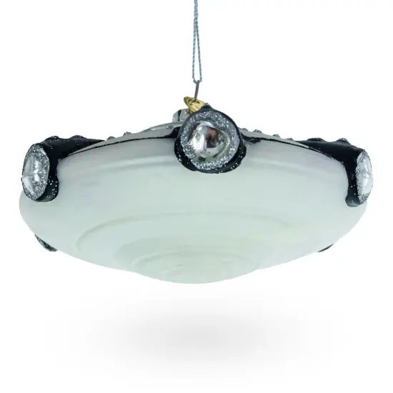Intriguing UFO/ Alien Spaceship Glass Christmas Ornament {4}