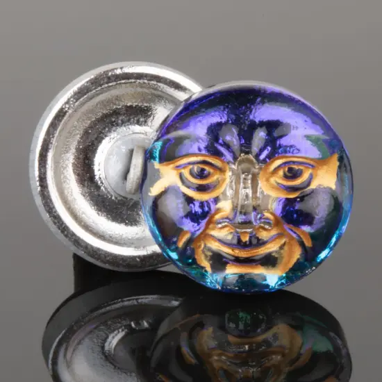 17mm Moon Face Tanzanite Purple Blue with Gold Wash - Czech Glass Buttons {2}